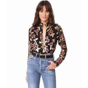 Dodo Bar Or Heather Floral Lurex Print Blouse Top Size 8 NWT